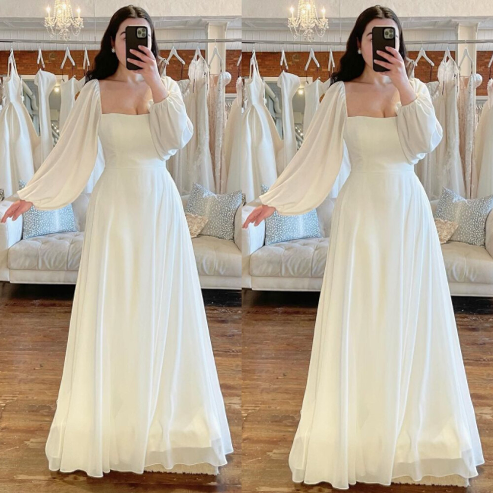 Chiffon Puffy Sleeves Flowy Ivory Corset Dress Chiffon Puffy Sleeves Flowy Ivory Corset Dress