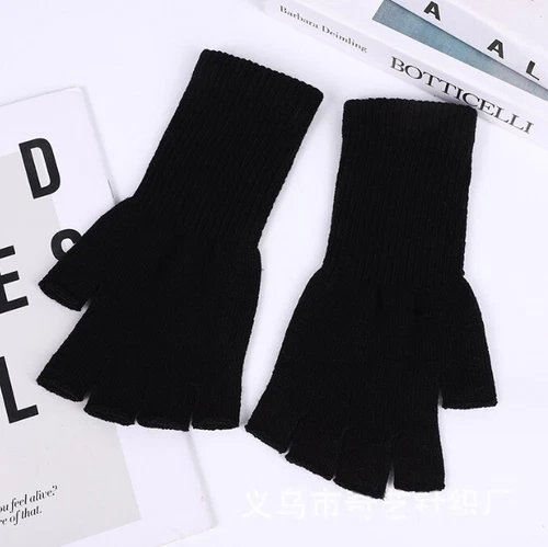 Thermal Fingerless Gloves Mens Womens Knitted Warm Winter Half Finger Mittens UK - Picture 9 of 27