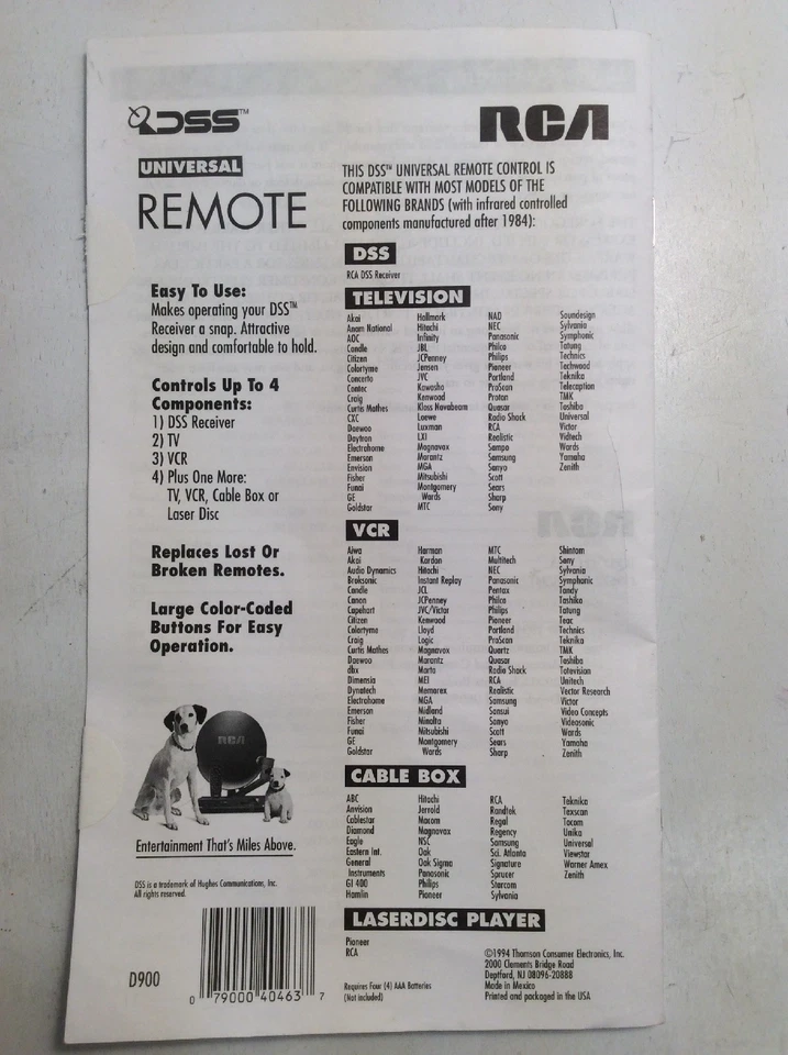 Manual For RCA DSS Universal Remote D900 OEM GnuReads - Image 2 of 4