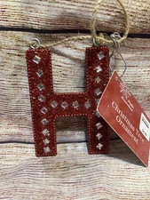 Red initial letter H beaded Christmas Tree ornament-NEW-Bed, Bath, and Beyond