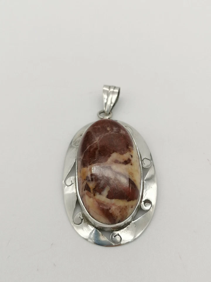 ciondolo grande da donna diaspro rosso e argento 925 gioiello pendaglio - Immagine 2 di 4