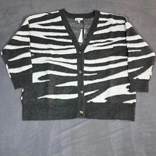 Anthropologie Michael Stars Womens Sweater 3X Cardigan Brushed Jacquard Zebra