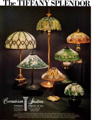 1976 CORINTHIAN STUDIOS AD, TIFFANY LAMPS, STAINED GLASS LIGHTING