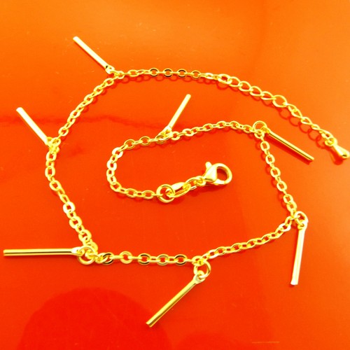 Anklet XL Bracelet Real 18k Yellow Gold G/F Solid Dangly Link Design 22-25cm - Picture 3 of 3