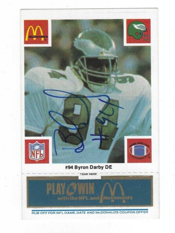 Signed Autographed BYRON DARBY Philadelphia Eagles 1986 McDonald's