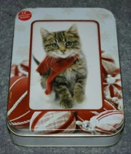 #95652 HOLIDAY KITTEN 4" X 6" BLANK NOTE CARDS, ENVELOPES AND PHOTO FRAME TIN