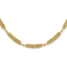 14K Solid Yellow Gold Multi Strand Beaded Chain Necklace