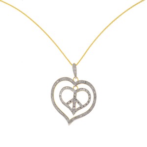 18k peace pendant necklace diamond yellow heart sign gold