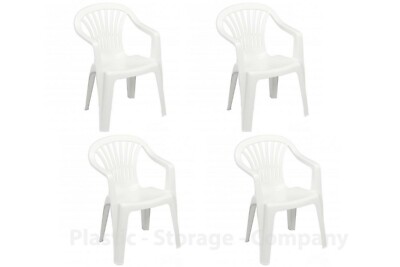 White Plastic Garden Chairs Low Back Seat Patio Partying Camping Stacking