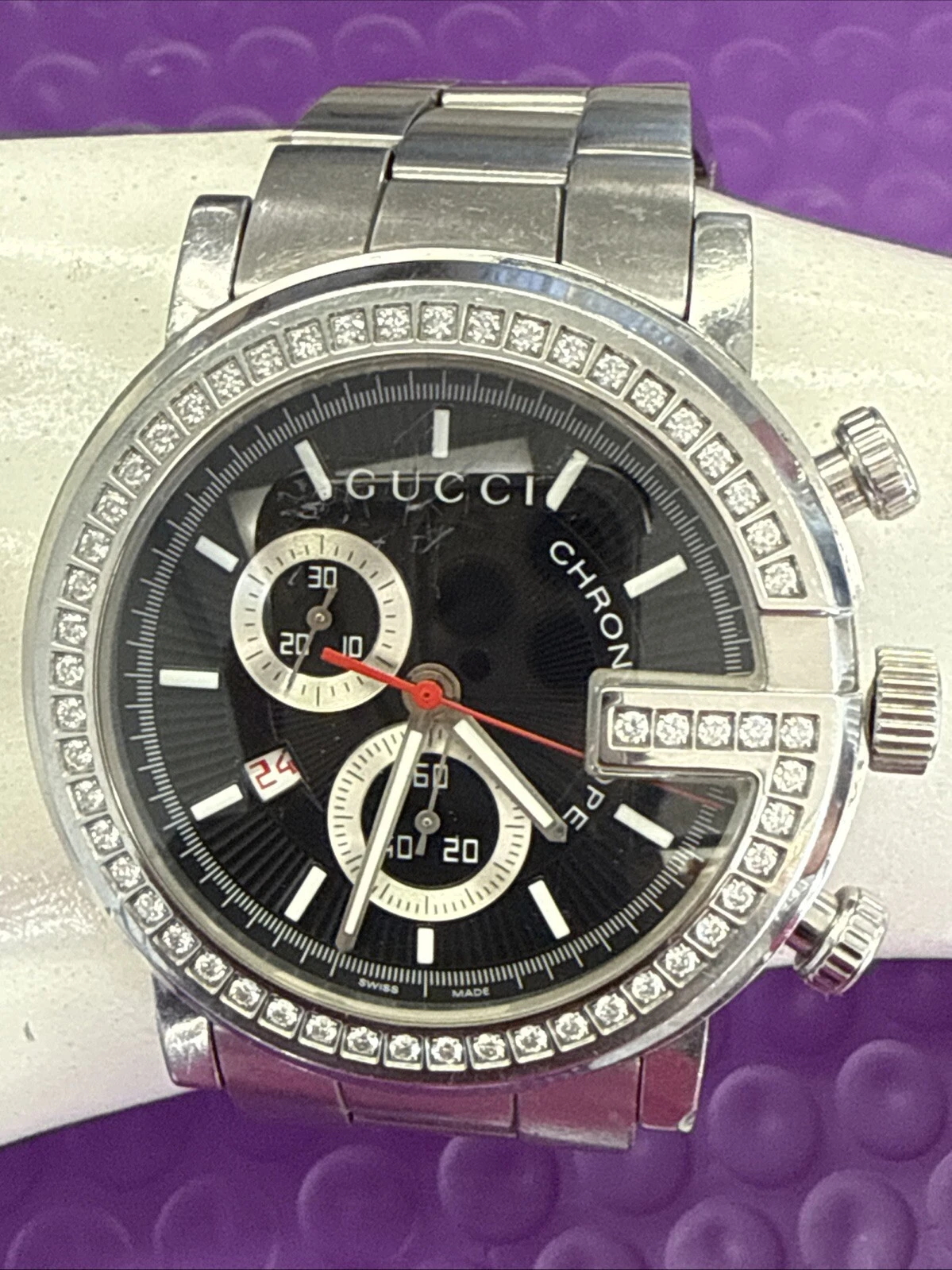 ❤️ MONTRE HOMME GUCCI CHRONOSCOPE FACTORY DIAMANT 101M chrono FABRIQUÉE SUISSE