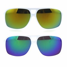 Mens Reflective Color Mirror White Plastic Sport Racer Sunglasses