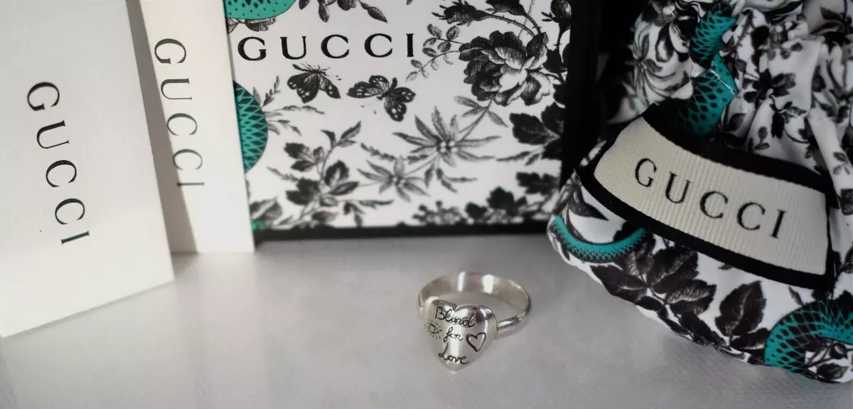 Auth GUCCI BLIND FOR LOVE HEART 925 STERLING SILVER Ring 13