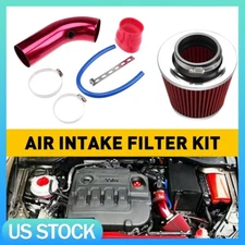 Cold Air Intake Filter Induction Kit Pipe Power Flow Hose System Universal Red