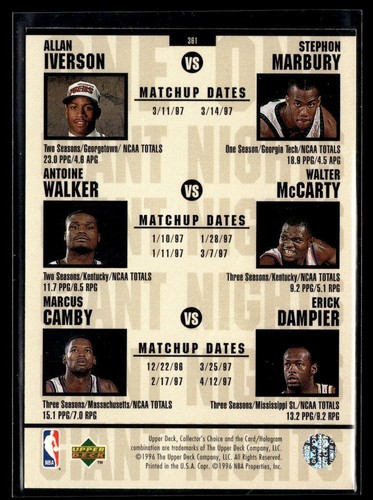 1996-97 Upper Deck Collector's Choice One on One Kobe vs Shareef Abdur-Rahim - Picture 2 of 2