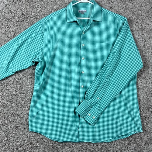 Peter Millar Mint Green Gingham Check Long Sleeve Button Up Shirt Mens XL - Picture 2 of 9