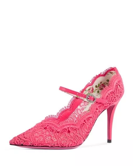 NEUF DANS SA BOITE Authentique Escarpins Gucci Virginia Rose Motif Dentelle Talons Hauts 39,5