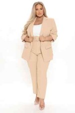 WOMEN FASHION NOVA MILA BLAZER SET - TAUPE STRIPED SIZE 3X - SOLD OUT SIZE BNWT