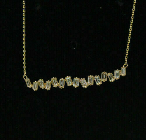 1.00Ct Baguette Lab Created Diamond Bar Pendant Necklace 14k Gold Plated Women's - Picture 3 of 3