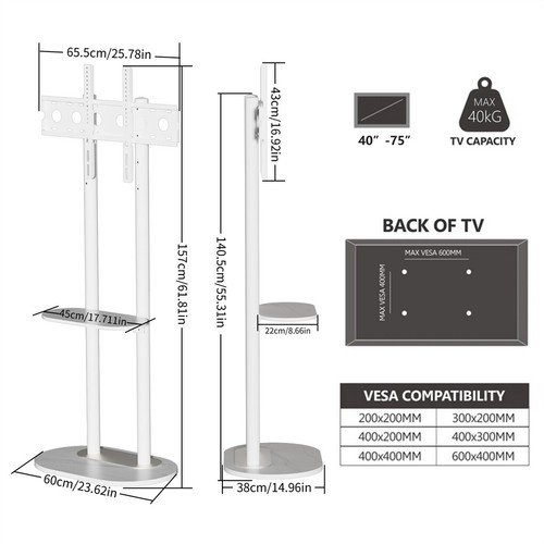 32-100" Universal Floor TV Stand Height Adjustable Mobile TV Cart w Swivel Mount - Picture 142 of 165