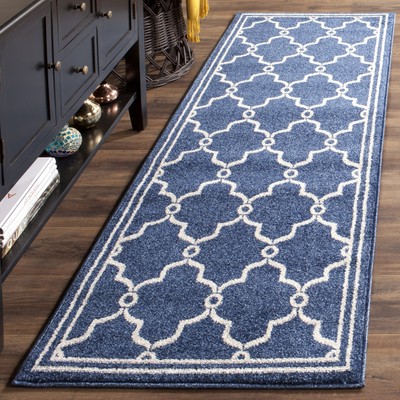 Amherst Collection Runner Rug - 2'3'' x 9', Navy & Beige, Trellis Design, Non-...