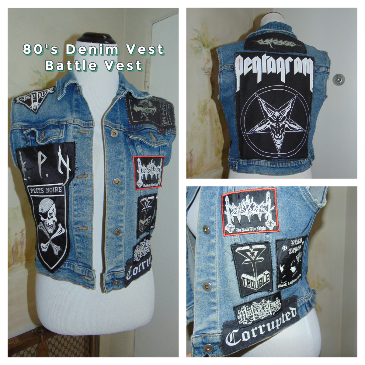 VTG Women's Death Heavy Metal Custom Patched Battle Denim