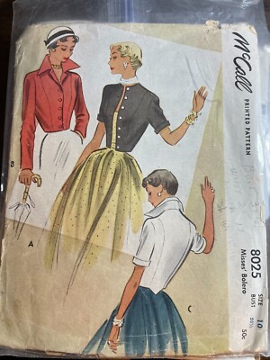 8025 McCalls Vintage 50's Misses Bolero Sewing Pattern Sz. 10 