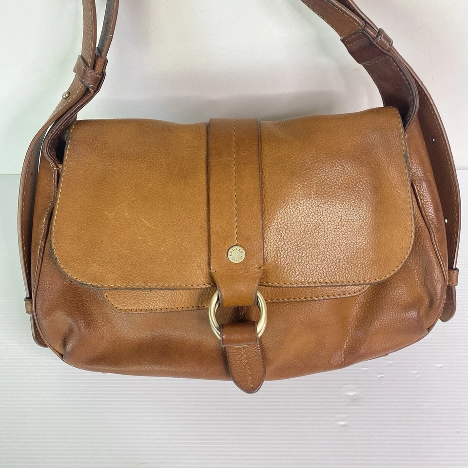 Radley London Tan Leather Handbag Trinity Square Flap Saddle Shoulder Bag - image 3 of 4