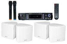 Rockville Hybrid Home Theater Karaoke Receiver Mics 4 3.5" White Cube Speakers