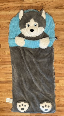 #ad Kids Sleeping Bag Husky Dog Plush Soft Minky Furry Blue Eye Zip Around Camping $45.00