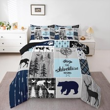 Rustic Patchwork Comforter Set Full, Hunting Deer Bear Bedding Set for Kids T...