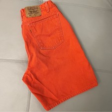 B5 RARE Vintage LEVI's 560 Coloured Denim Jean Shorts With Cuff Coral Orange 36