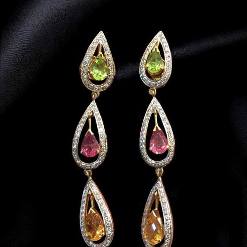 Pavé 1.88 Carat F/VS1 Round Brilliant Cut Diamond Dangle Earrings 14K Gold - Picture 5 of 13