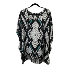 Pure Energy Black Teal Chevron Geometric Tunic Top Womens Size 2X