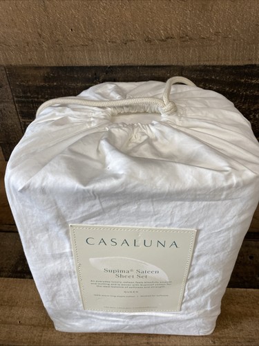 Casaluna 500 Thread Count Supima Sateen Solid Sheet Set Queen Size, White - Picture 4 of 8