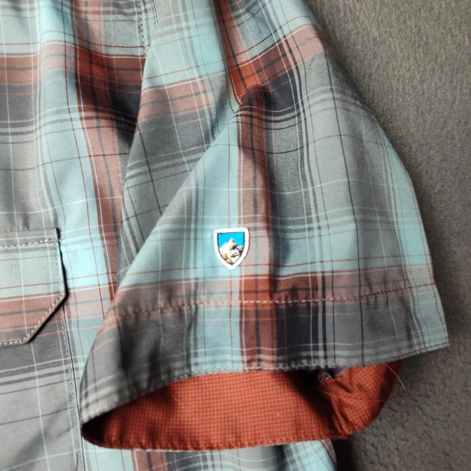 Kuhl Shirt Mens Large Gray Blue Plaid Short Sleeve Button Front Outdoor 7153 - Image 4 of 4
