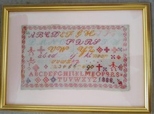 Victorian 1888 Gilded Framed Embroidery Sampler 