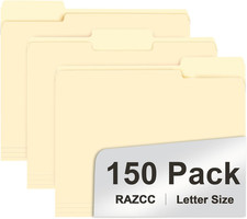 File Folder, 150 Pack 1/3 Cut Tab File Folders Letter Size, Manila Folders, Fol