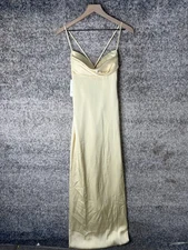Katie May Tara Dress Womens XS Butter Yellow Satin Maxi Gown Formal Evening