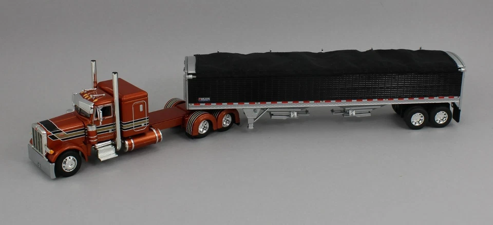 1:64 DCP 2025 NFTM #2 *ORANGE* Peterbilt 379 Flattop & Wilson Grain Trailer NIB - Image 2 of 4