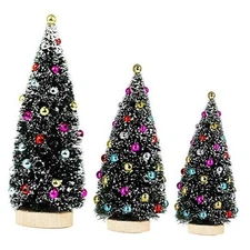  3 Pack Artificial Mini Tabletop Christmas Trees Tiny Frosted Bottle Brush 