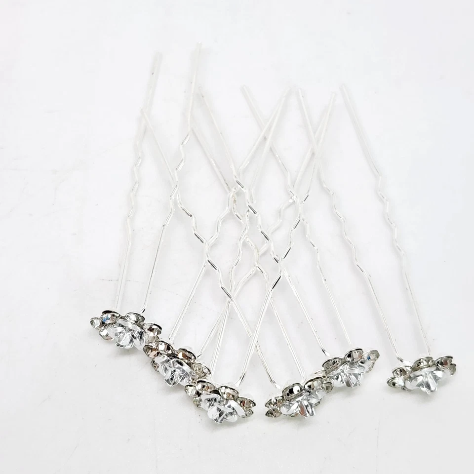 Juego de 6 clips de fiesta florales diamantes de imitación transparentes tono plata horquillas para pelo boda Foto 4 de 4