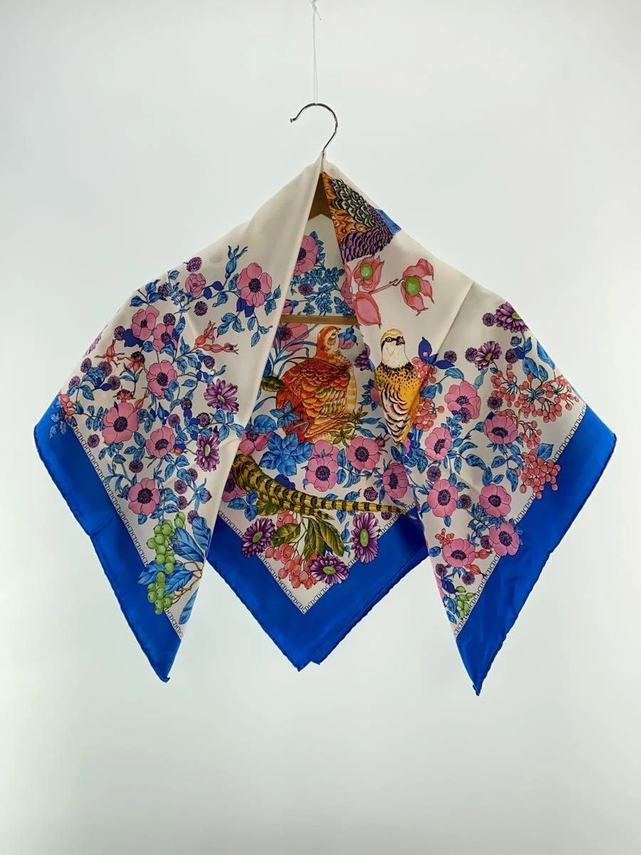 Echarpe femme Christian Dior oiseau faisan fleurie soie bleu motif total occasion