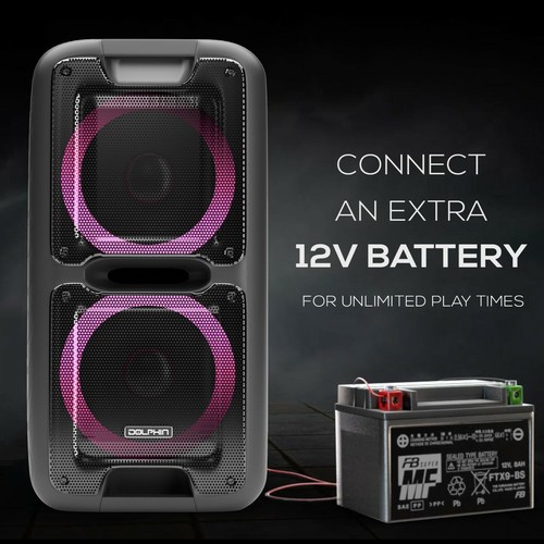 Dolphin SP-2100RBT Dual 10" 3400W Bluetooth PA Speaker X-BASS, LED, Mic/Guitar - Picture 3 of 6