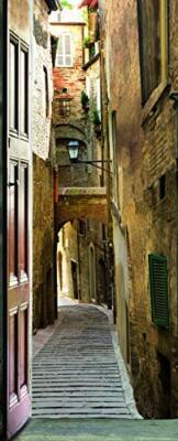 Sticker Trompe-l’œil Porte – Rue Piétonne Marron – 204 X 83 Cm – Décoration Murale 3D Réaliste