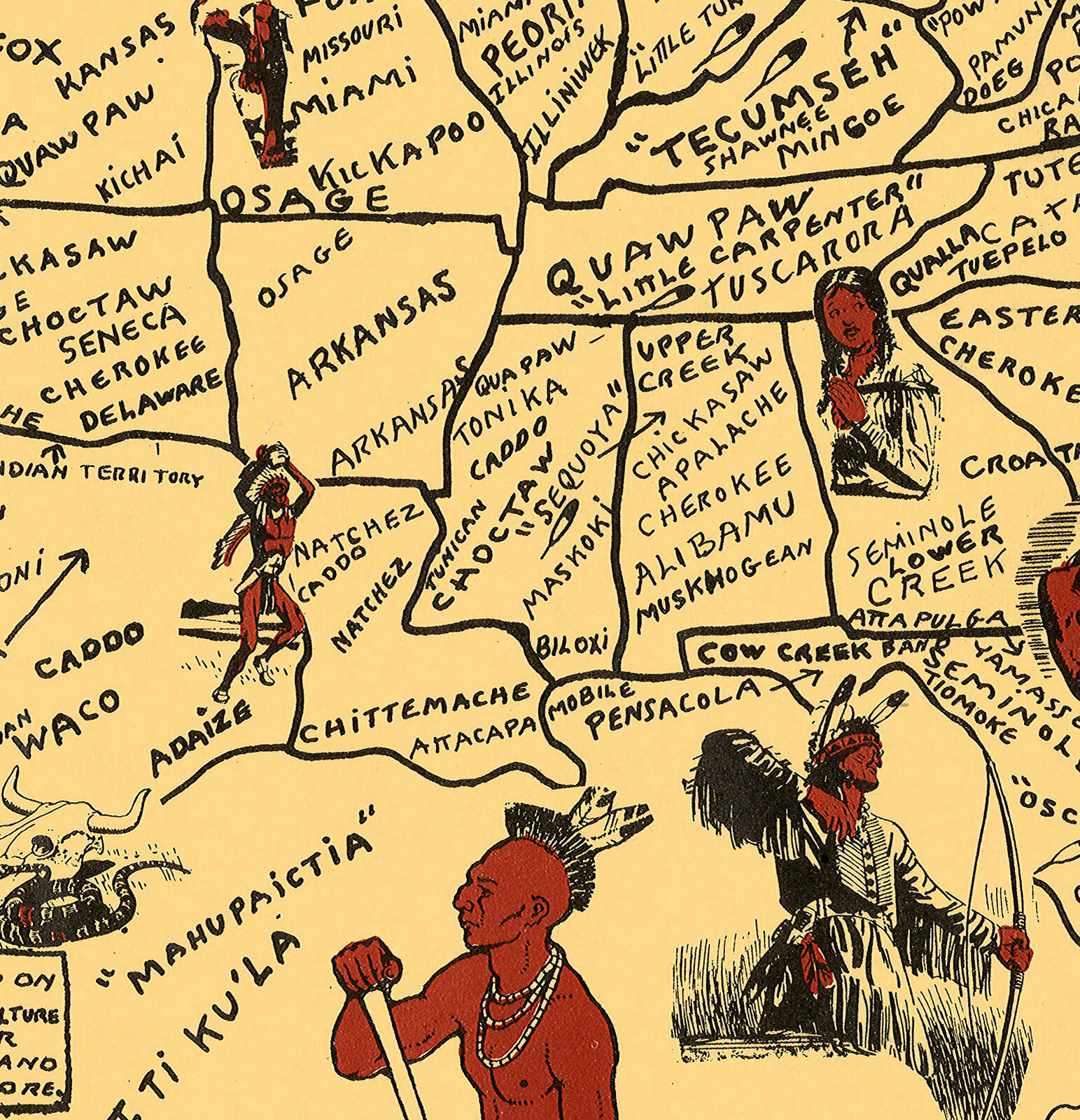 Pictorial Map of Native American Indian Tribes Wall Art Poster Print ...