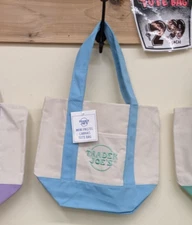 Trader Joe's canvass mini tote bag pastel colors BLUE