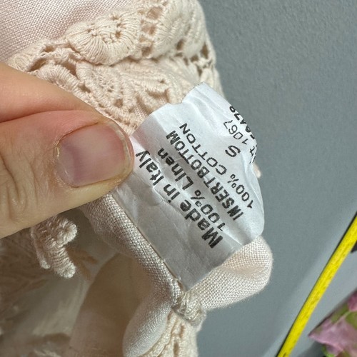 Terzo Millennio Linen Lace Trim Off White Short Sleeve Blouse Tank Top Size S - Picture 7 of 9