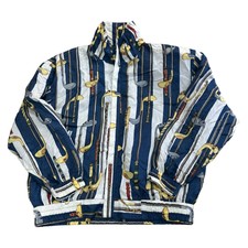 Kim Rogers Silk Bomber Jacket Abstract Crazy Sport Petite Blue Womens Small