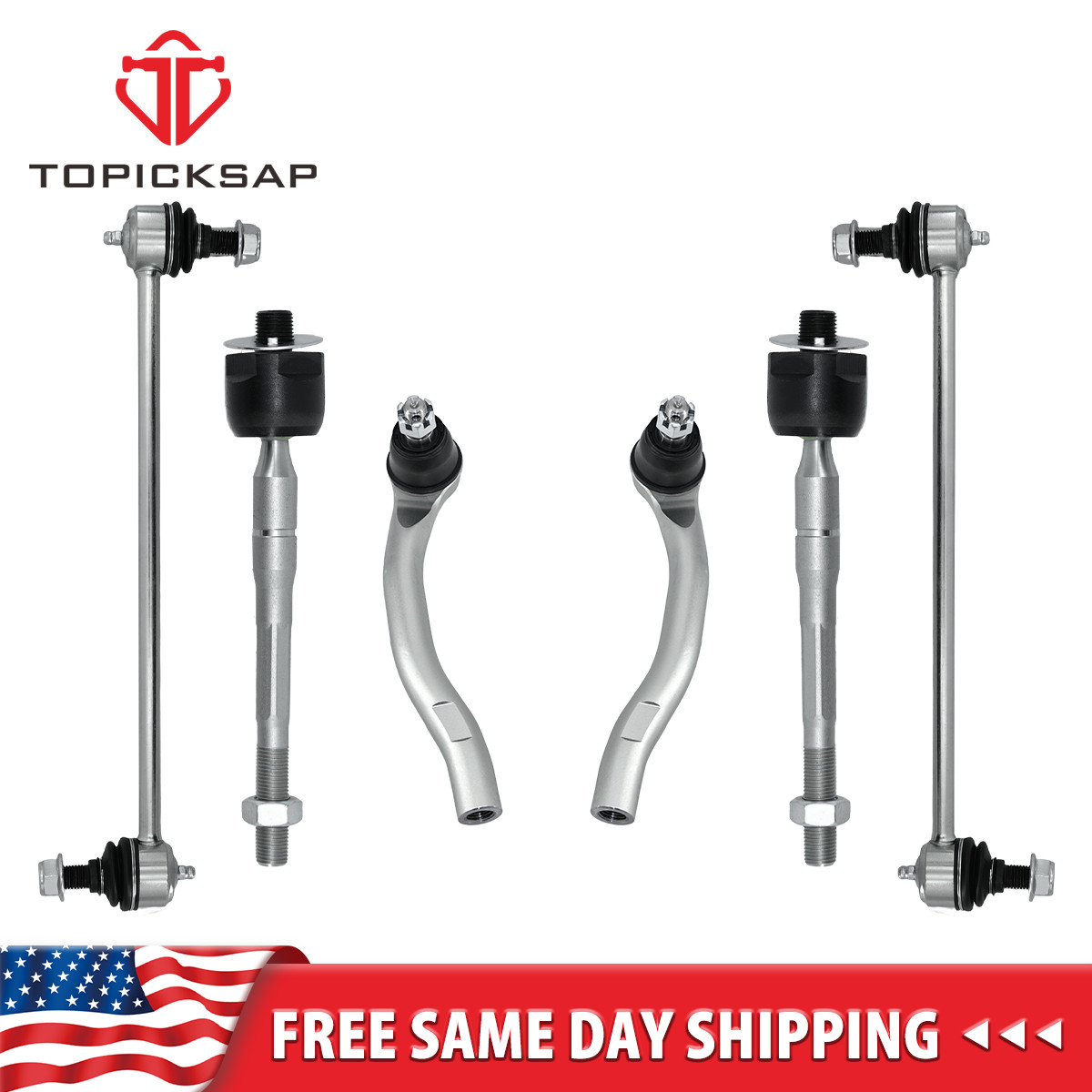 6pc Kit Inner Outer Tie Rod Stabilizer Sway Bar End Link for 2017-2013 ACURA MDX