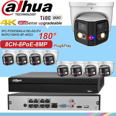 Dahua 8CH NVR camera system kit 4K 8MP Tioc home safe IPC-PDW3849-A180-AS-PV lot